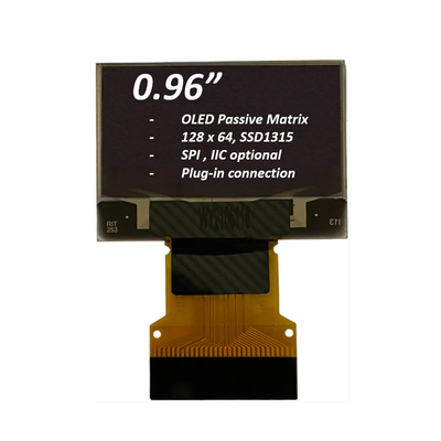0.96 بوصة OLED وحدة عرض 128x64 بكسل SPI I2C واجهة وصلة في