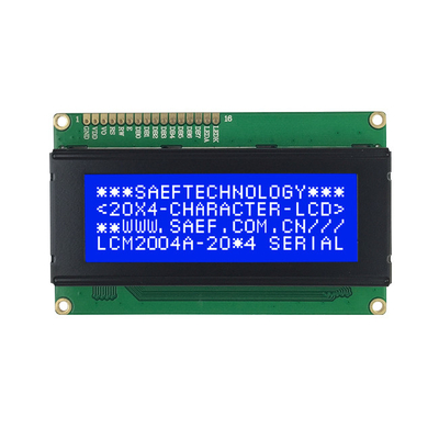 شاشة LCD أحادية اللون مقاس 20 × 4 أحرف LCM 16 دبوس 8 بت MPU STN أزرق سلبي
