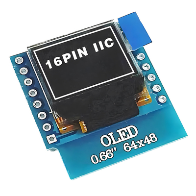 0.66 بوصة IIC شاشة OLED 16 دبوس مع 64x48 بكسل ، أحرف بيضاء / زرقاء شاشة OLED ذات طاقة منخفضة للغاية